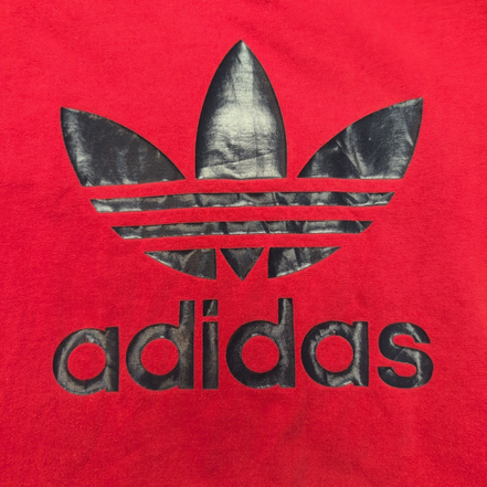 T-shirt Adidas M Rouge Grand Logo Bleu Marine 100% Coton Vintage