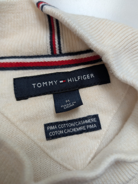 Pull Tommy Hilfiger Homme Col Montant Blanc Cassé - Coton Pima & Cachemire - M