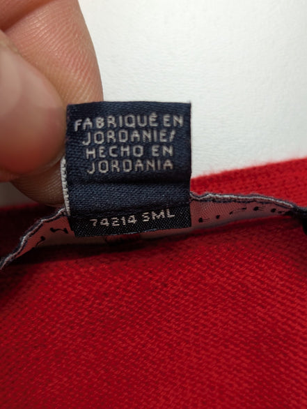 Pull Tommy Hilfiger Femme Col V Rouge & Blanc Losanges Filet d'Or - Taille 2XL