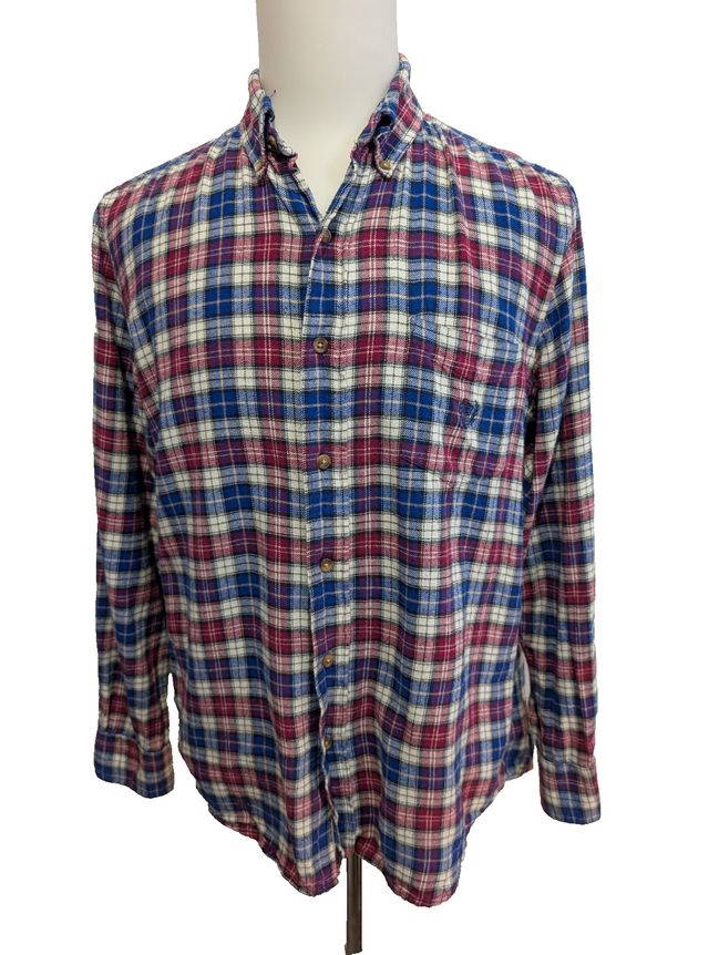 🐻 CHEMISE FLANELLE CHAPS M (M) CARREAUX FUCHSIA BLEU MARINE LOGO BRODÉ