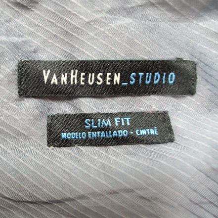 Chemise Van Heusen M L gris foncé rayures gaufrées manches longues coton