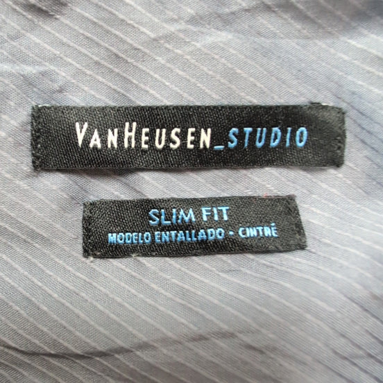 Chemise Van Heusen M L gris foncé rayures gaufrées manches longues coton