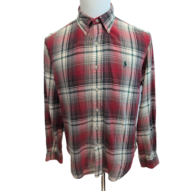 Chemise Ralph Lauren Flanelle Classic Fit L carreaux rouge vert manches longues