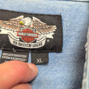 Chemise Harley Davidson XL Jean Bleu 100% Coton Brodée 2 Poches Logo