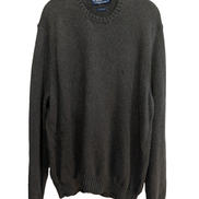 Pull Polo Ralph Lauren XL gris foncé col rond coton logo violet brodé