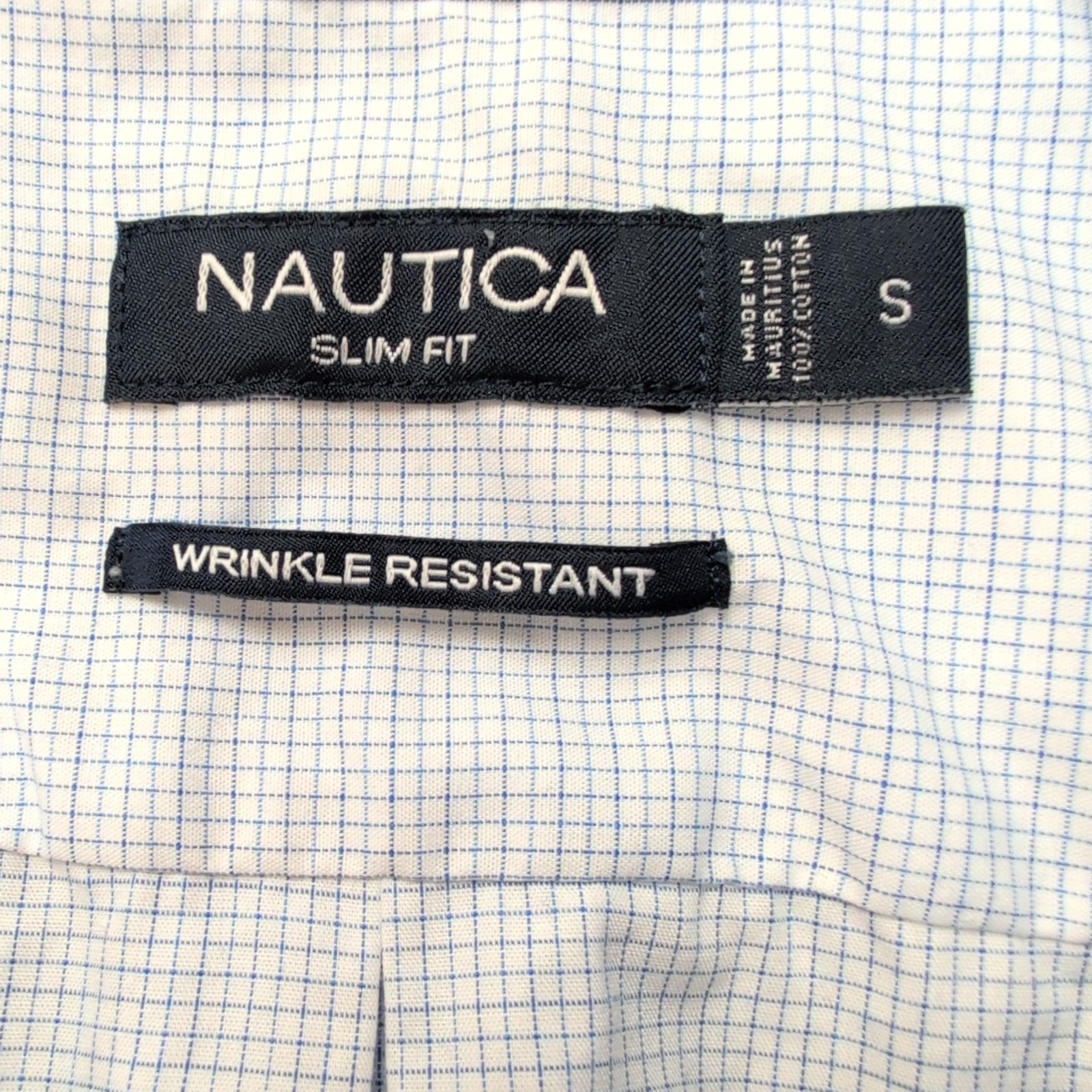 Chemise Nautica Slim Fit S Bleu Clair Carreaux 100% Coton manches longues