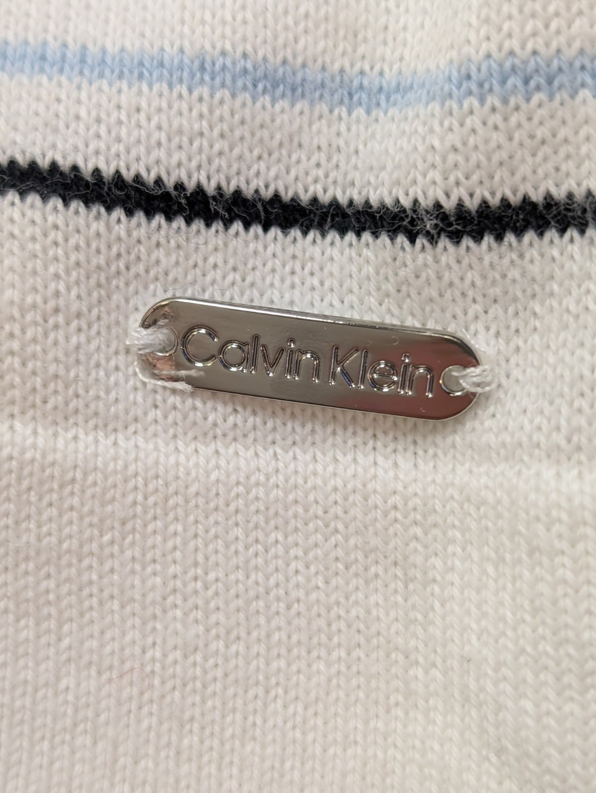 Calvin Klein Pull Femme M Coton Rayures Bleu Marine Blanc Manches 3/4 