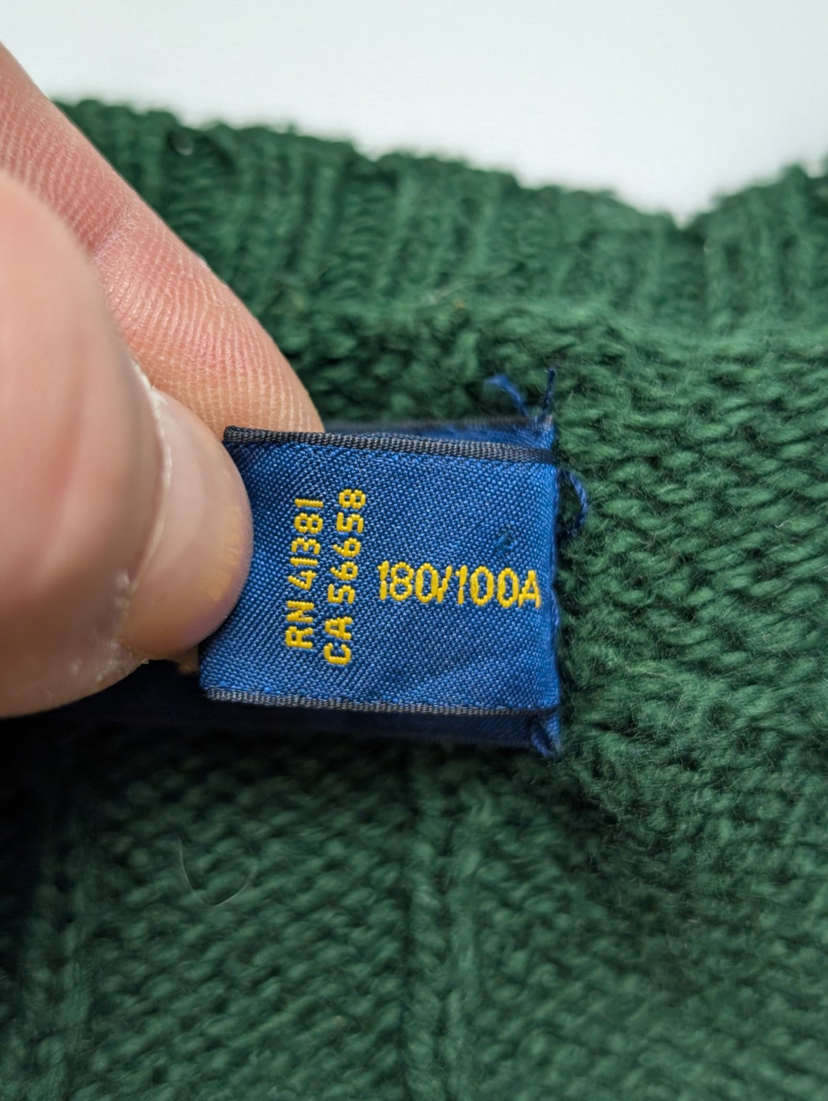 Pull POLO RALPH LAUREN Homme L Vert Torsadé Cable Knit Cotton Excellent État