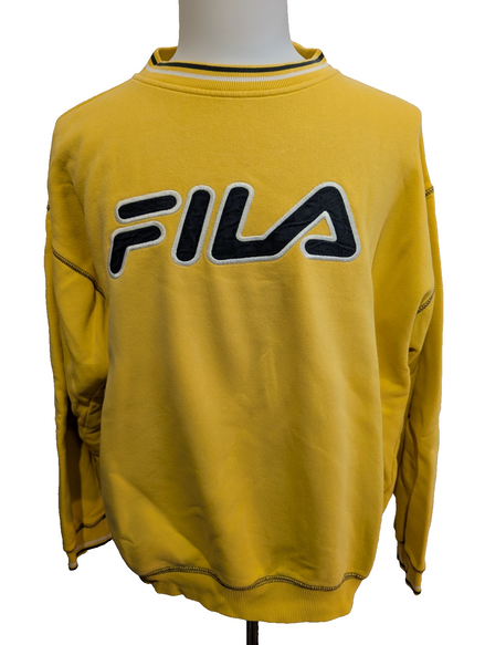 Sweat Fila Vintage 90s - Pull Jaune Éclatant Retro Streetwear - Taille L