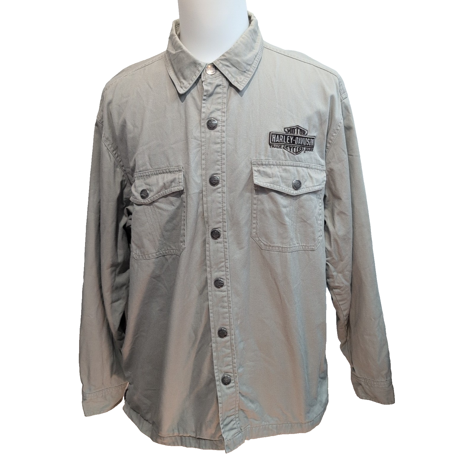 Surchemise Harley-Davidson XL Gris Doublée Coton Brodée Boutons Pression