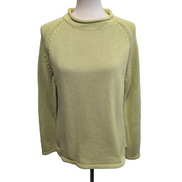 L.L.Bean Pull Femme M Vert Pistache 100% Coton Maille Texturée Col Rond