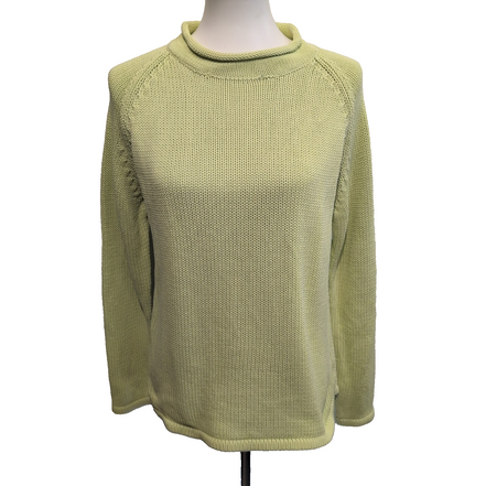 L.L.Bean Pull Femme M Vert Pistache 100% Coton Maille Texturée Col Rond
