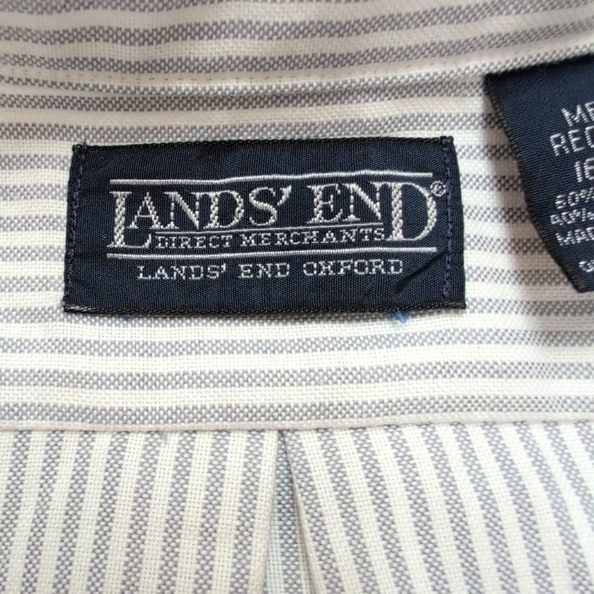 Chemise Lands' End L Rayures Gris Oxford USA Poche Manches Longues