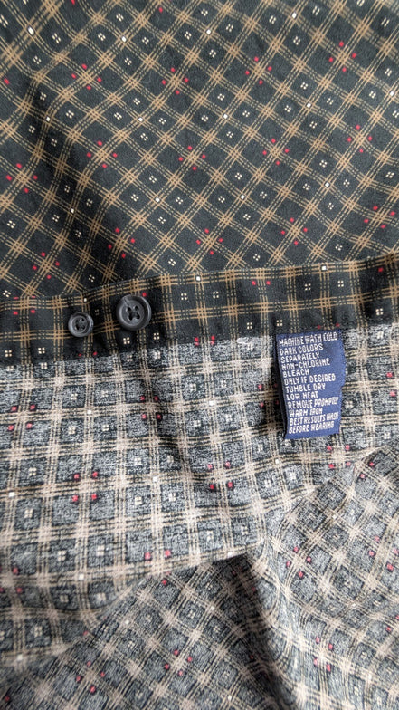 Chemise manches courtes Chaps Ralph Lauren L carreaux noir beige shirt