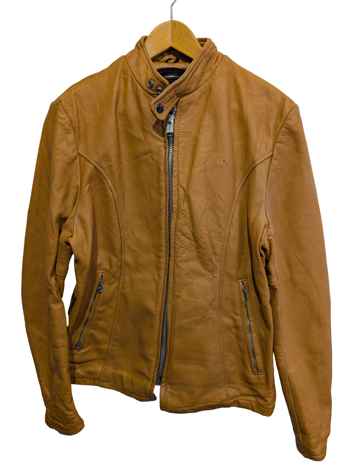 Veste Lesco Leathers café racer cuir épais marron clair taille 40 (M) #3c