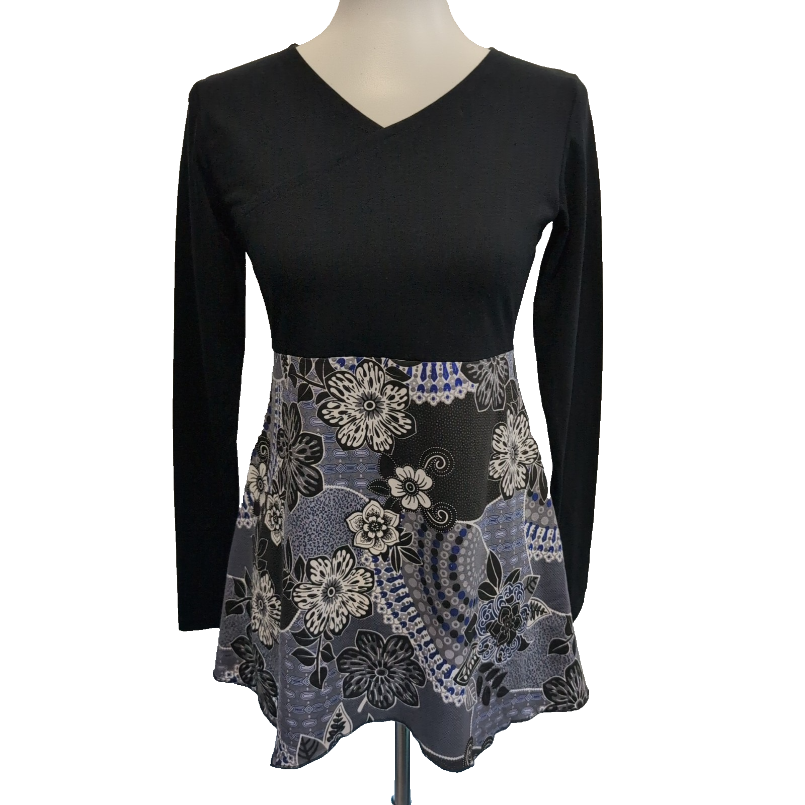 Tunique Femme Kéawa Taille S Noire Fleurie Col V Manches Longues Neuve