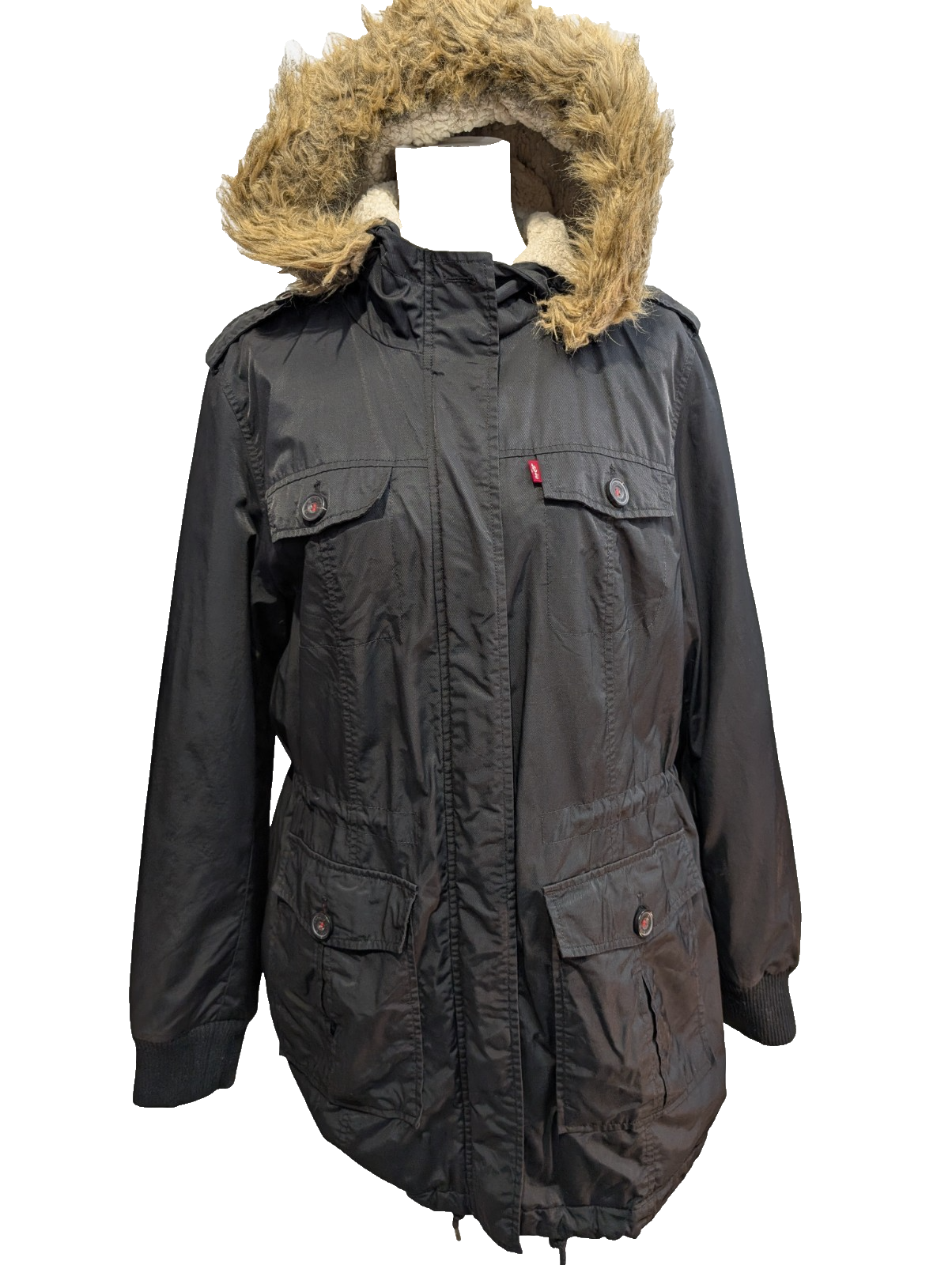 Veste Longue femme LEVI'S Noire Doublée Sherpa Fourrure - Taille XL