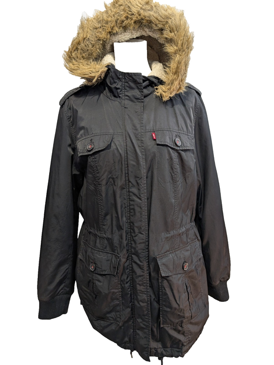 Veste Longue femme LEVI'S Noire Doublée Sherpa Fourrure - Taille XL