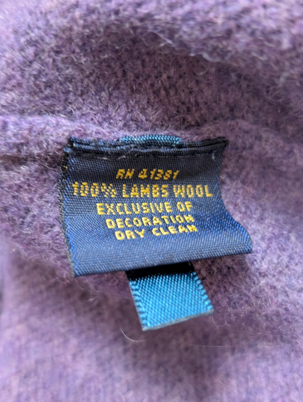 Pull POLO RALPH LAUREN Col V 100% Laine Violet Logo Vert Taille M / L
