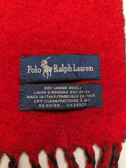 Écharpe Polo Ralph Lauren Réversible Logo Géant Noir Rouge Laine d'Agneau Italy