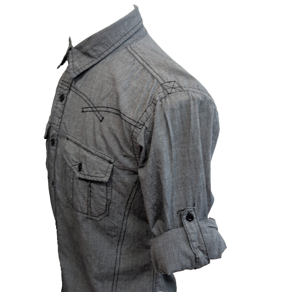 Chemise Helix S Gris Foncé Western 100% Coton Manches Retractables