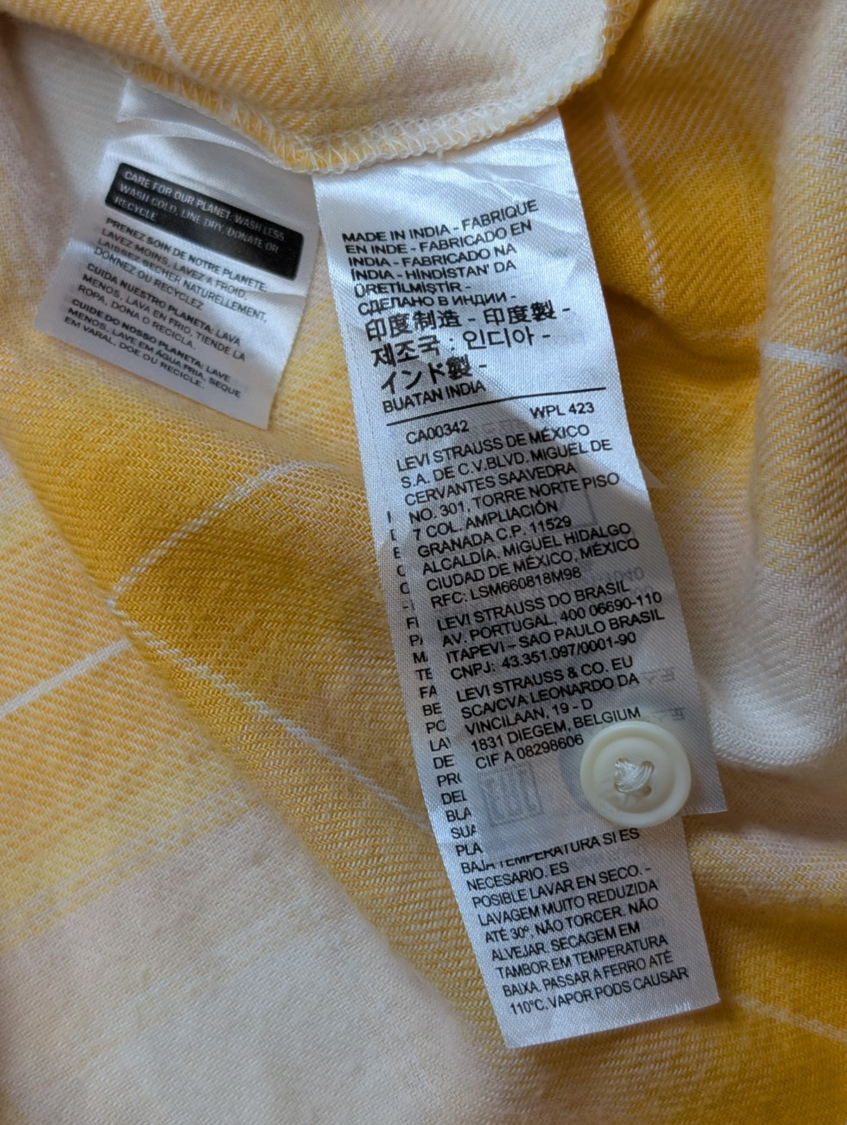 Chemise LEVI'S Flanelle à Grands Carreaux Jaune Manches Longues T.L étiquette S