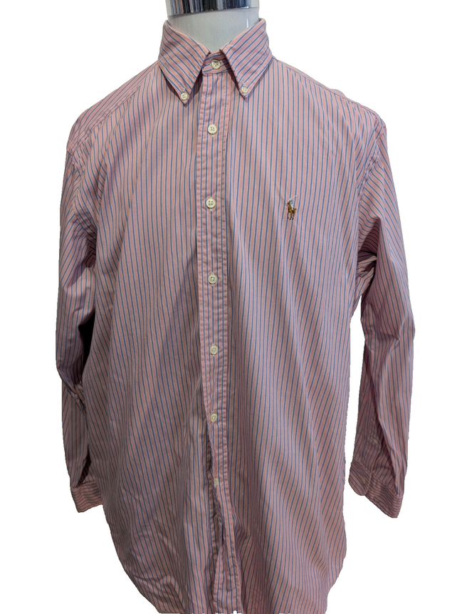 Chemise Polo Ralph Lauren Shirt Yarmouth L XL Oxford Rayée Rose Bleu Button Down