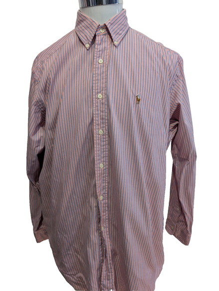 Chemise Polo Ralph Lauren Shirt Yarmouth L XL Oxford Rayée Rose Bleu Button Down