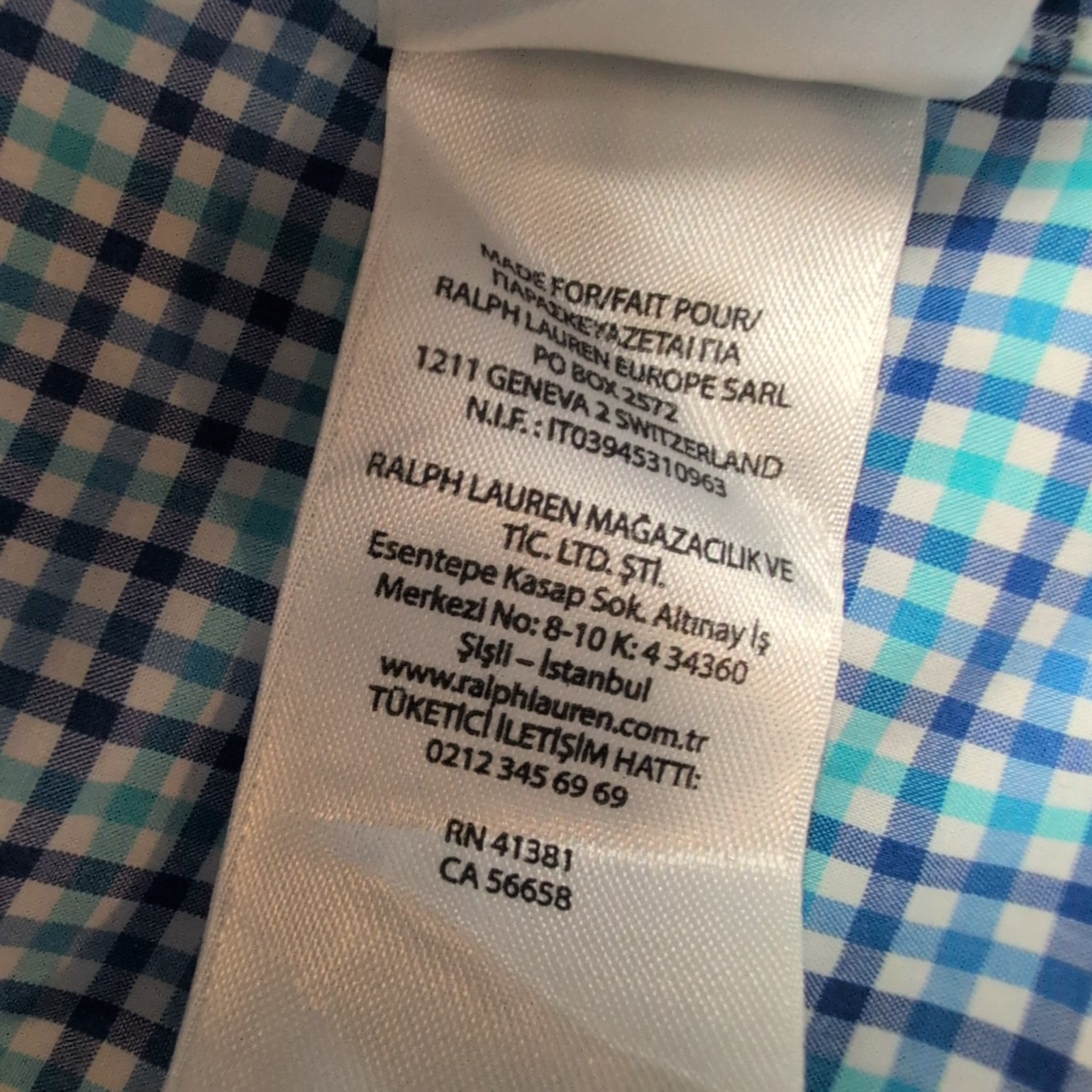 Chemise Ralph Lauren Custom Stretch L Bleu Turquoise Carreaux Logo Bleu