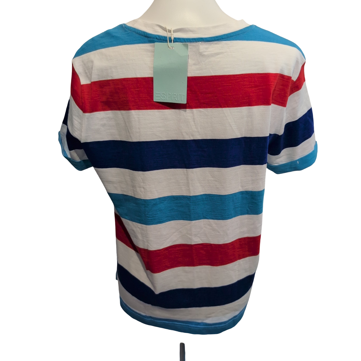 Haut Esprit Femme L Blanc Rayures Bleu Rouge 100% Coton Neuf Étiquette