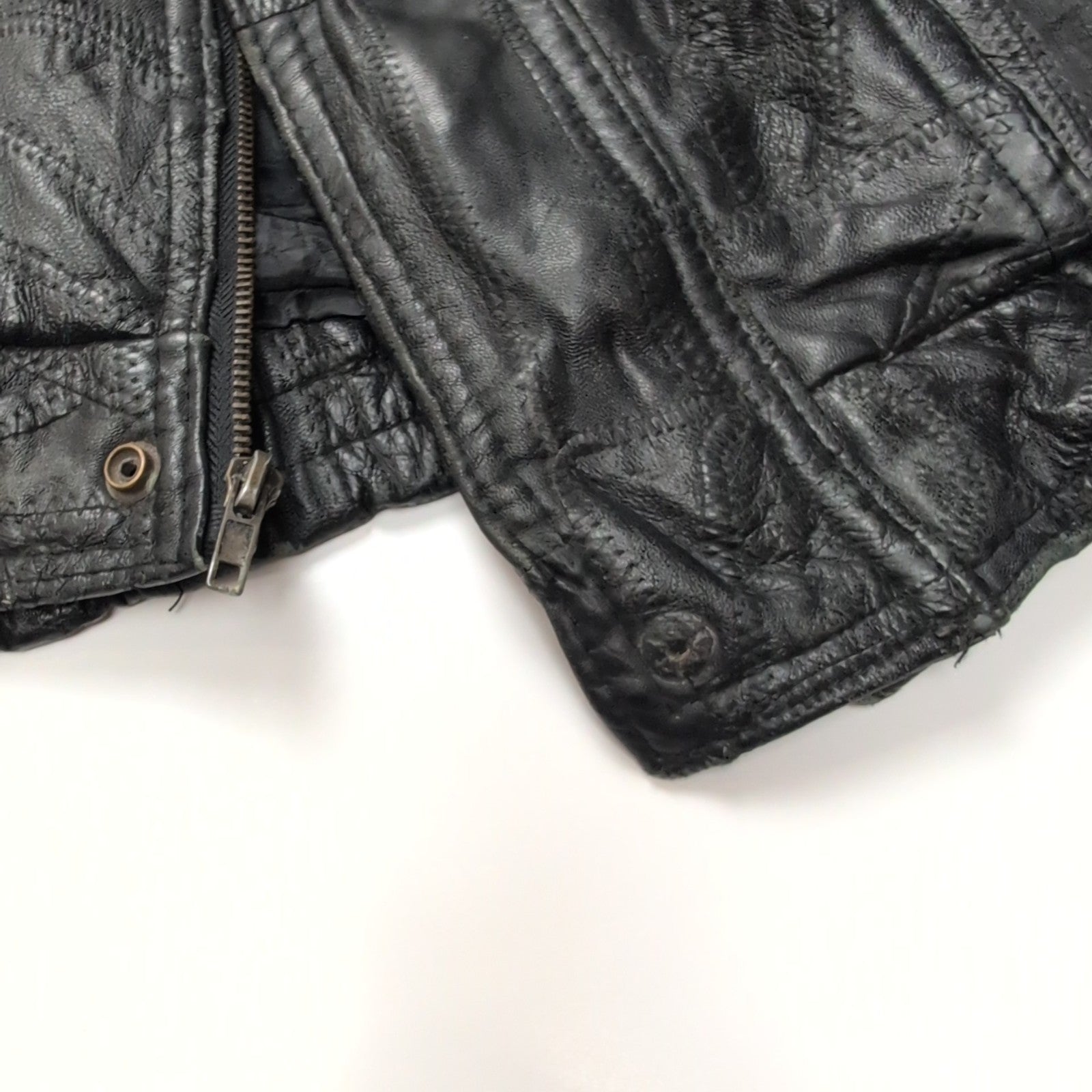 Vintage Biker Jacket Leather L Black Italian Stone Design Veste Cuir Moto |50c