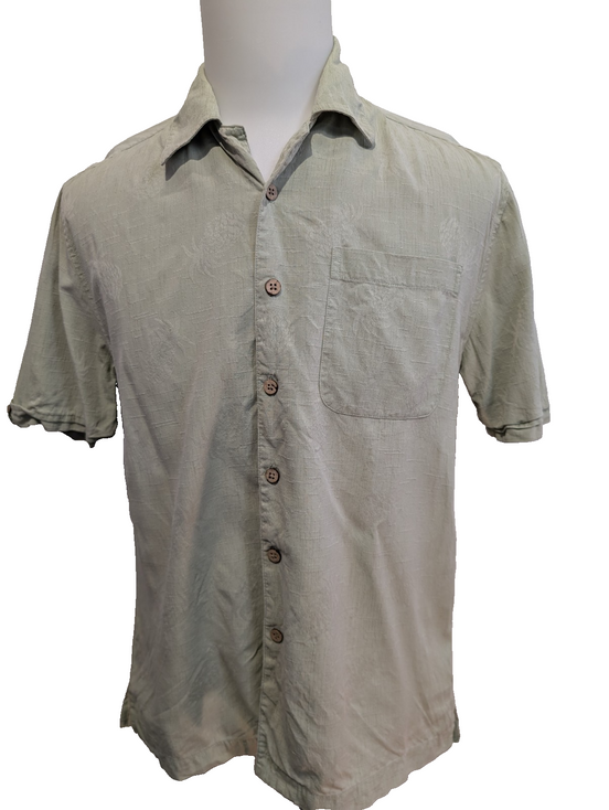 Chemise Hawaïenne Cubavera Soie & Coton Vert Pâle Palmiers - Taille S