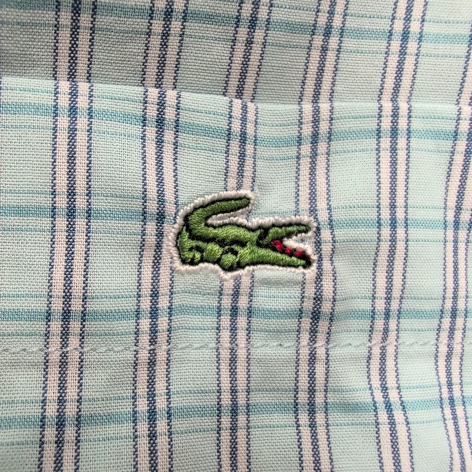 Chemise Lacoste L 42 Vert Turquoise Carreaux 100% Coton Logo Brodé