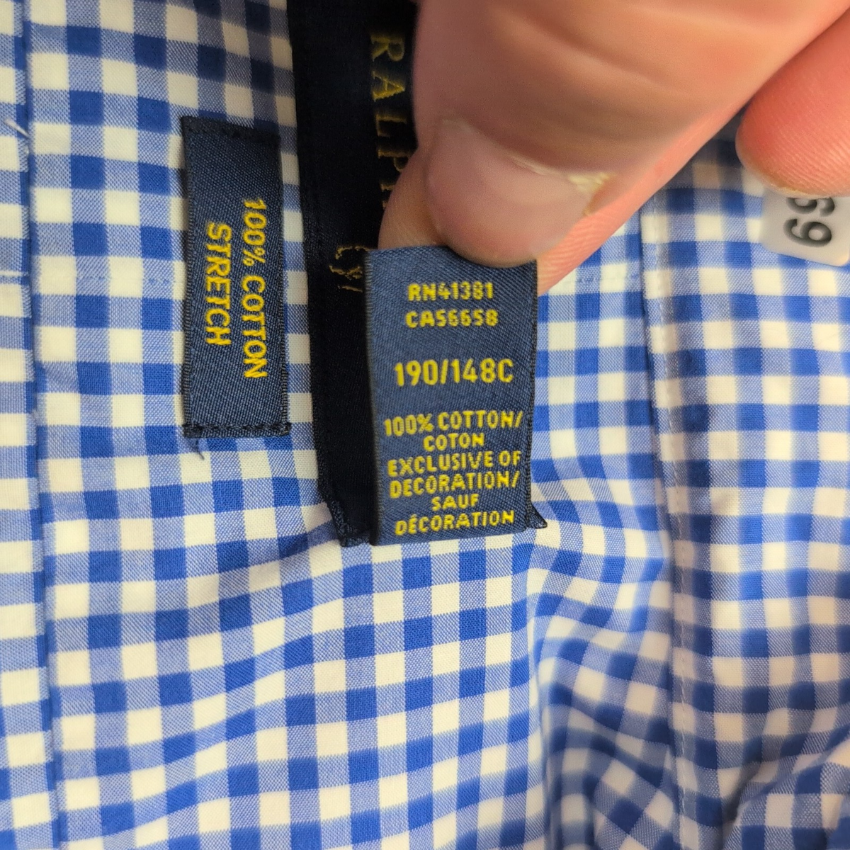 Chemise Ralph Lauren 4XLT Bleu Carreaux Coton Stretch Logo Jaune Grande Taille