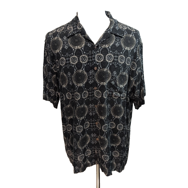 Chemise hawaïenne Ocean Pacific XL noire géométrique 100% rayonne