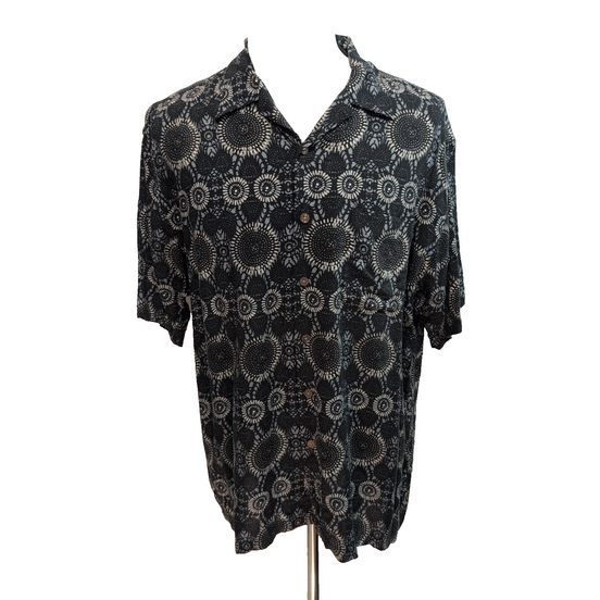 Chemise hawaïenne Ocean Pacific XL noire géométrique 100% rayonne