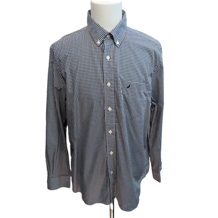 Chemise Nautica XL Bleu Foncé Carreaux Coton Logo Brodé Poche