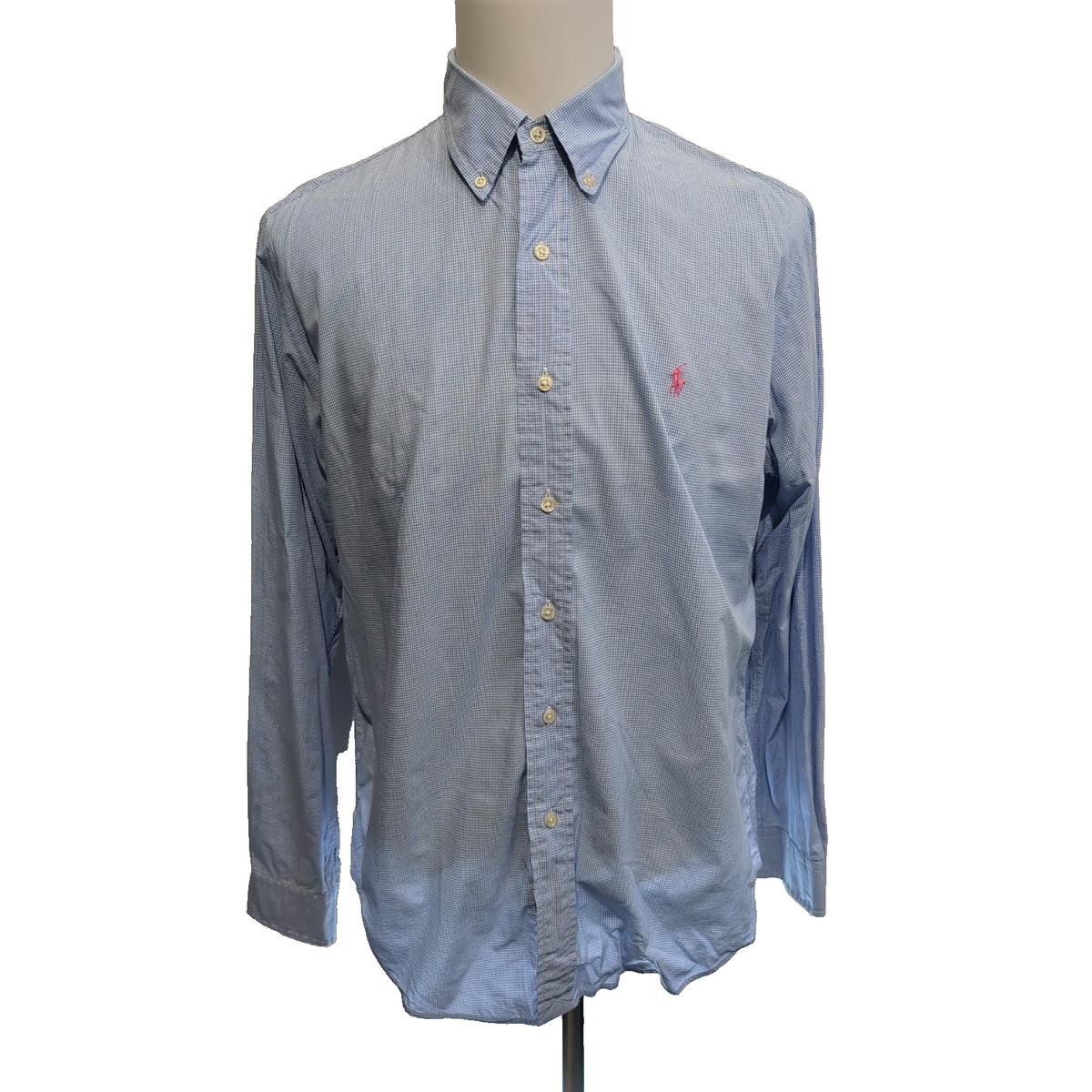 Chemise Ralph Lauren L Custom Fit Carreaux Bleu Logo Rose Button Down Shirt