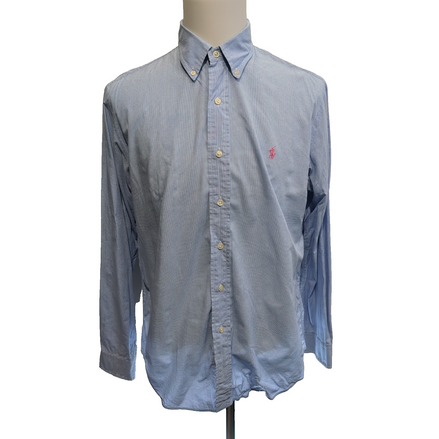 Chemise Ralph Lauren L Custom Fit Carreaux Bleu Logo Rose Button Down Shirt