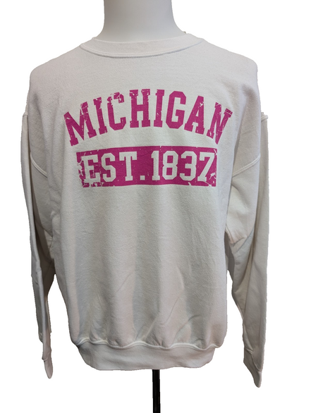 Sweat Michigan Est 1837 Vintage University College USA Gildan Navy Taille L