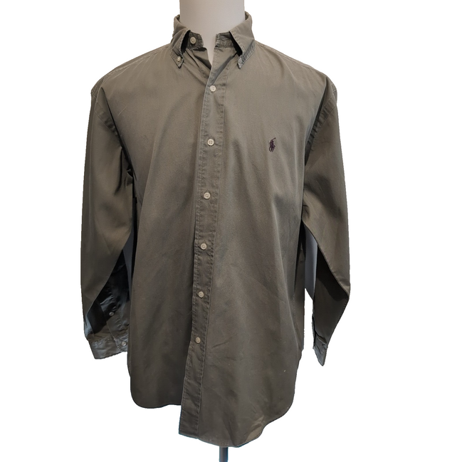Chemise Ralph Lauren Blake M Kaki Vintage Logo Brodé Made in USA Coton