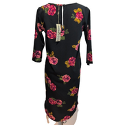 Robe Dancing Leopard T.XS Noire Fleurie Roses Manches 3/4 NEA