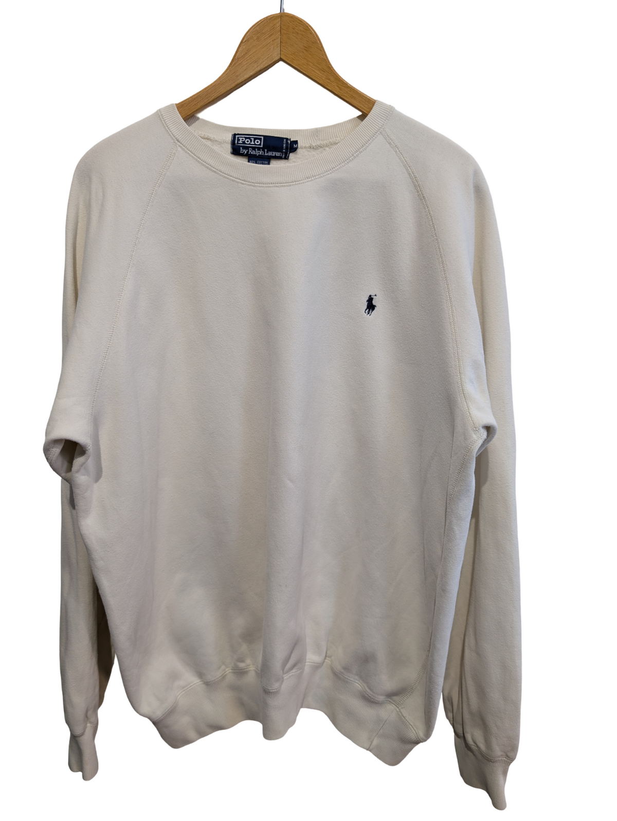 Pull Sweat Polo Ralph Lauren M blanc logo bleu brodé Made in Hong Kong
