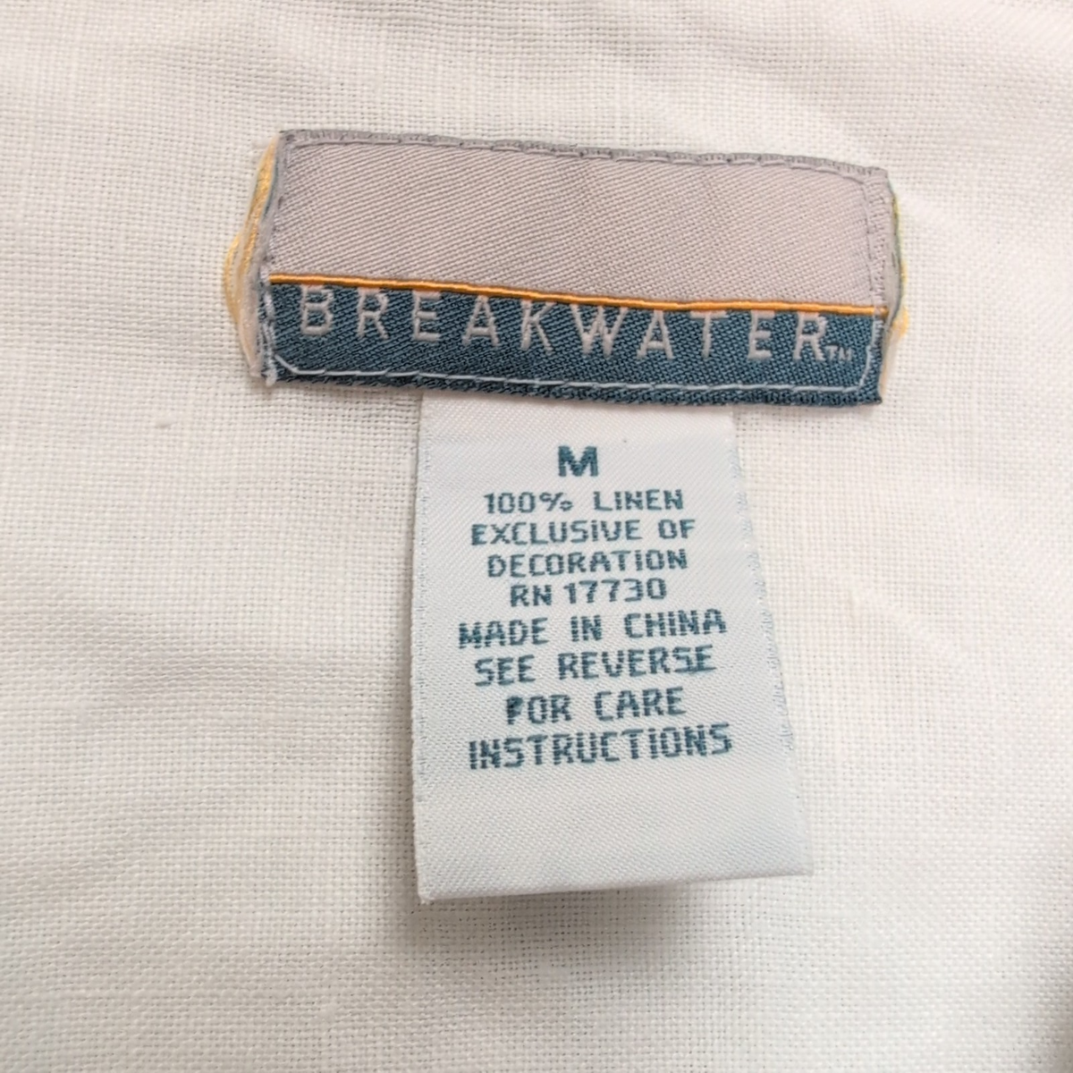Chemise Hawaïenne Breakwater M 100% Lin Blanc Style Cuba Panama Brodée