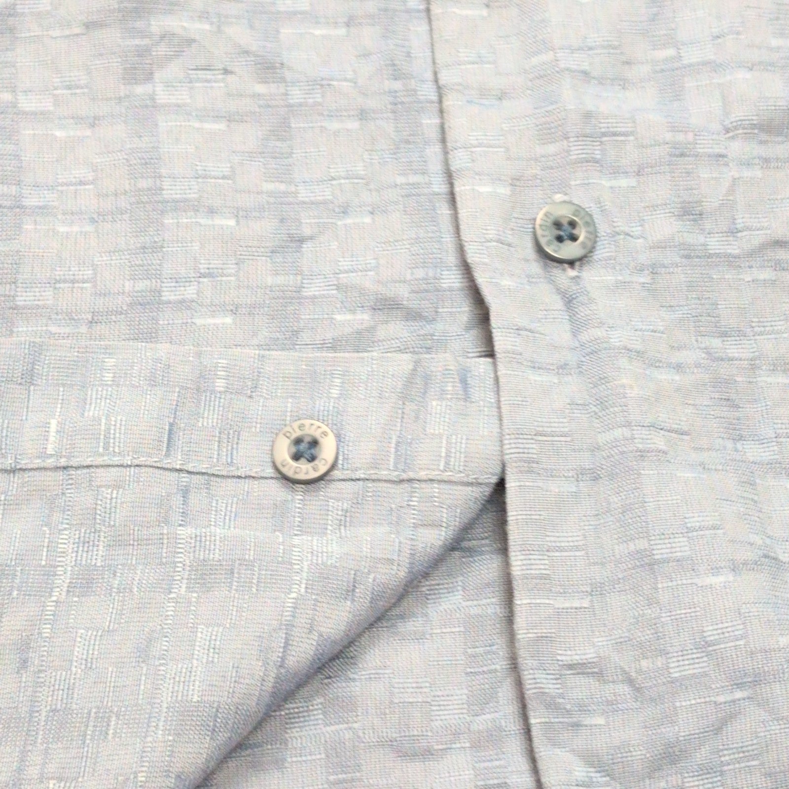 Chemise hawaïenne Pierre Cardin L bleue géométrique 60% rayonne manches courtes