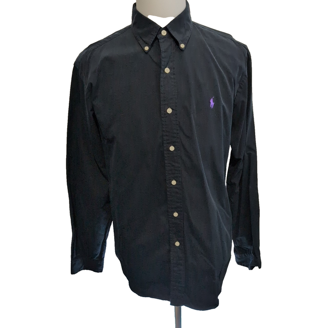 Chemise Ralph Lauren L Noir Logo Violet Classic Fit Button Down Coton Shirt