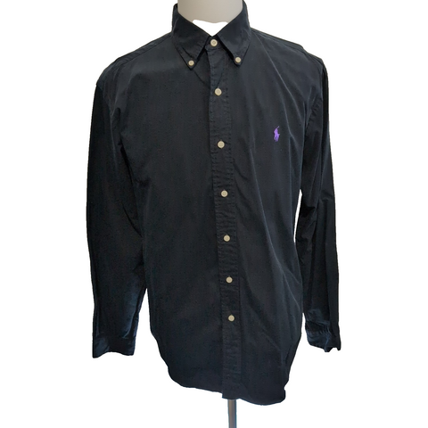 Chemise Ralph Lauren L Noir Logo Violet Classic Fit Button Down Coton Shirt