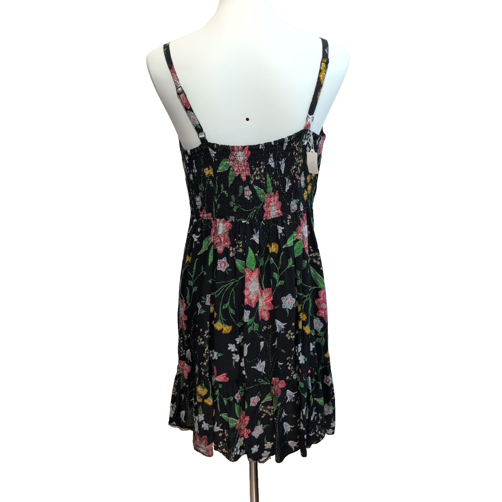 Robe d'été Fleurie Noire Viscose Bretelles Réglables Taille L