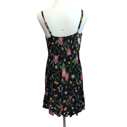 Robe d'été Fleurie Noire Viscose Bretelles Réglables Taille L
