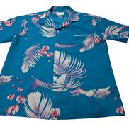 Chemise hawaïenne Helena's Made in Hawaii USA turquoise taille L #698h